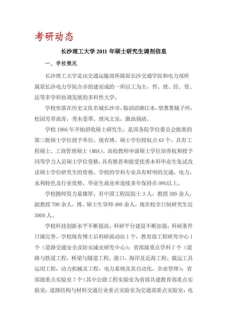 长沙理工大学调剂