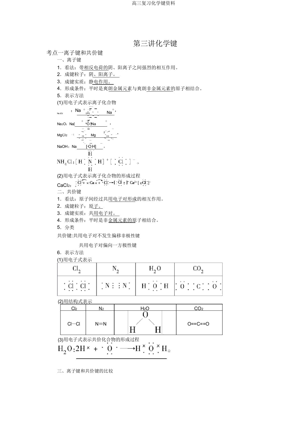 高三复习化学键资料