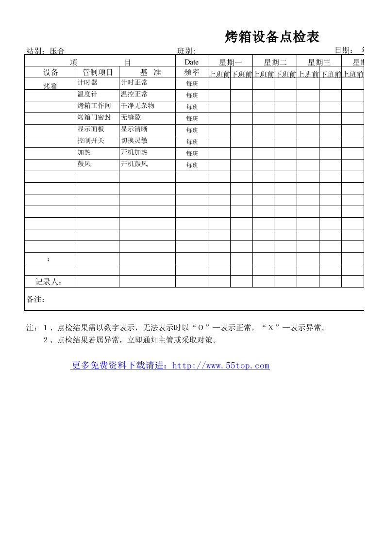 烤箱设备点检表