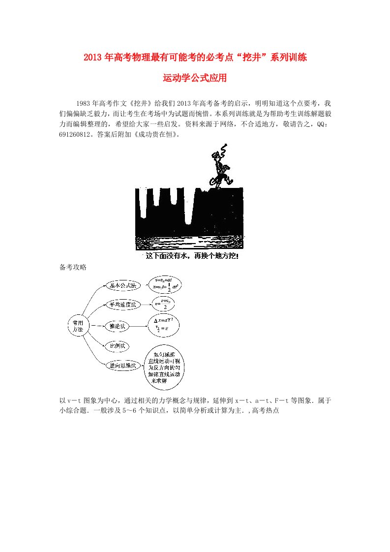 高考物理最有可能考的必考点“挖井”系列训练运动学公式应用