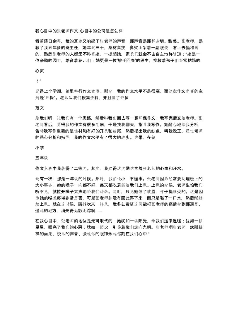 我心目中的张老师作文心目中的公司是怎么样