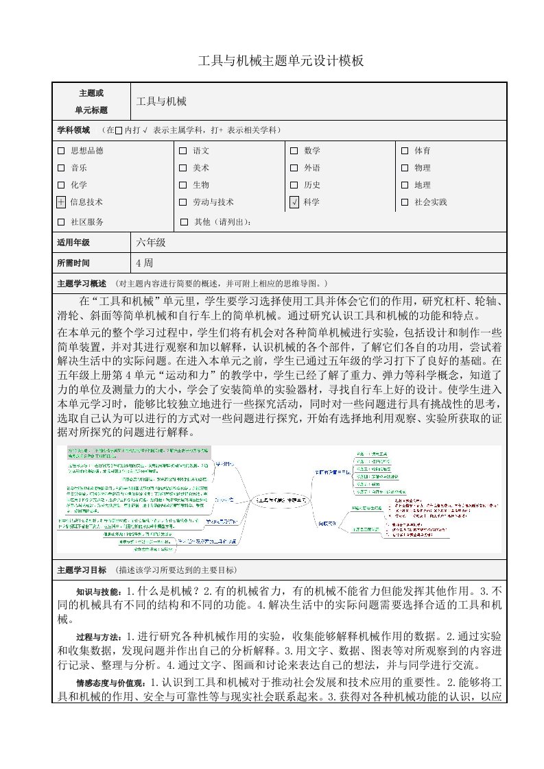 工具与机械主题单元设计模板