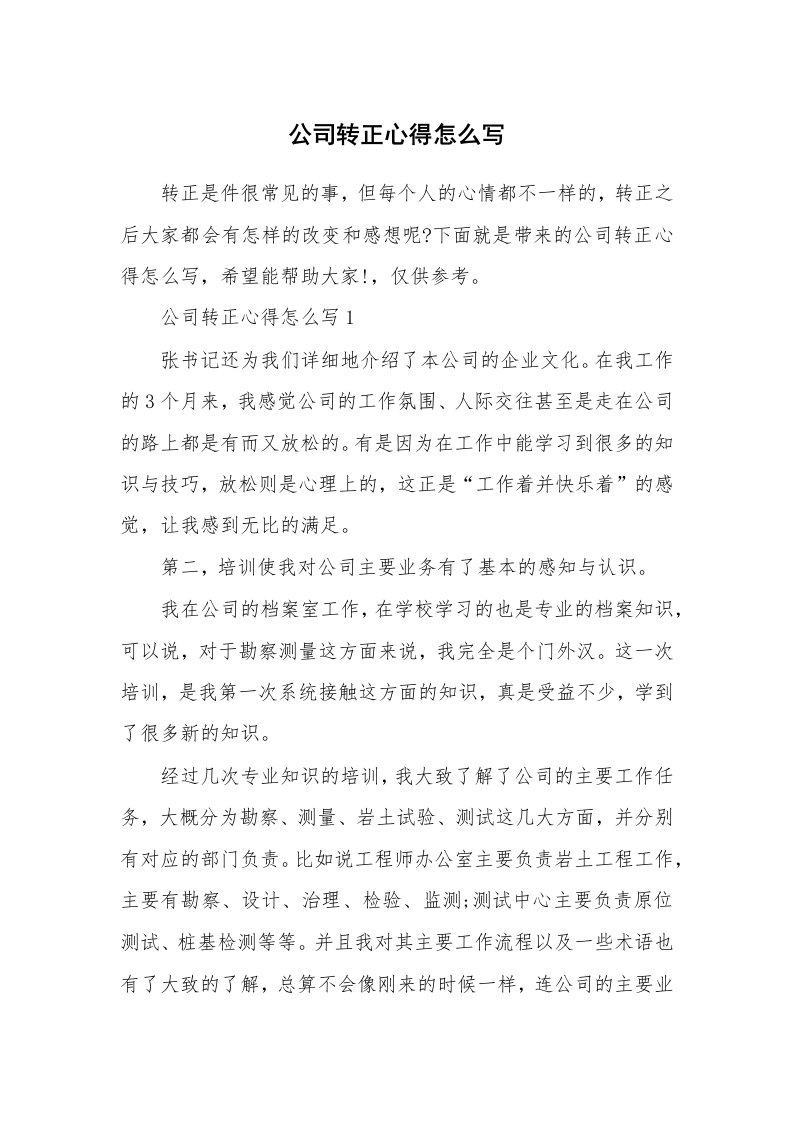 公司转正心得怎么写