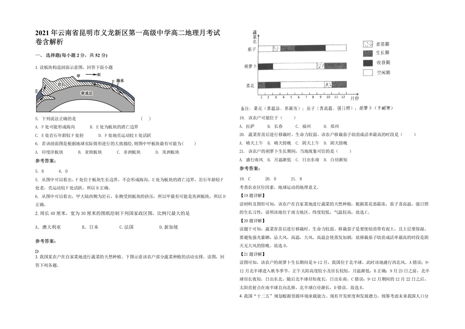 2021年云南省昆明市义龙新区第一高级中学高二地理月考试卷含解析