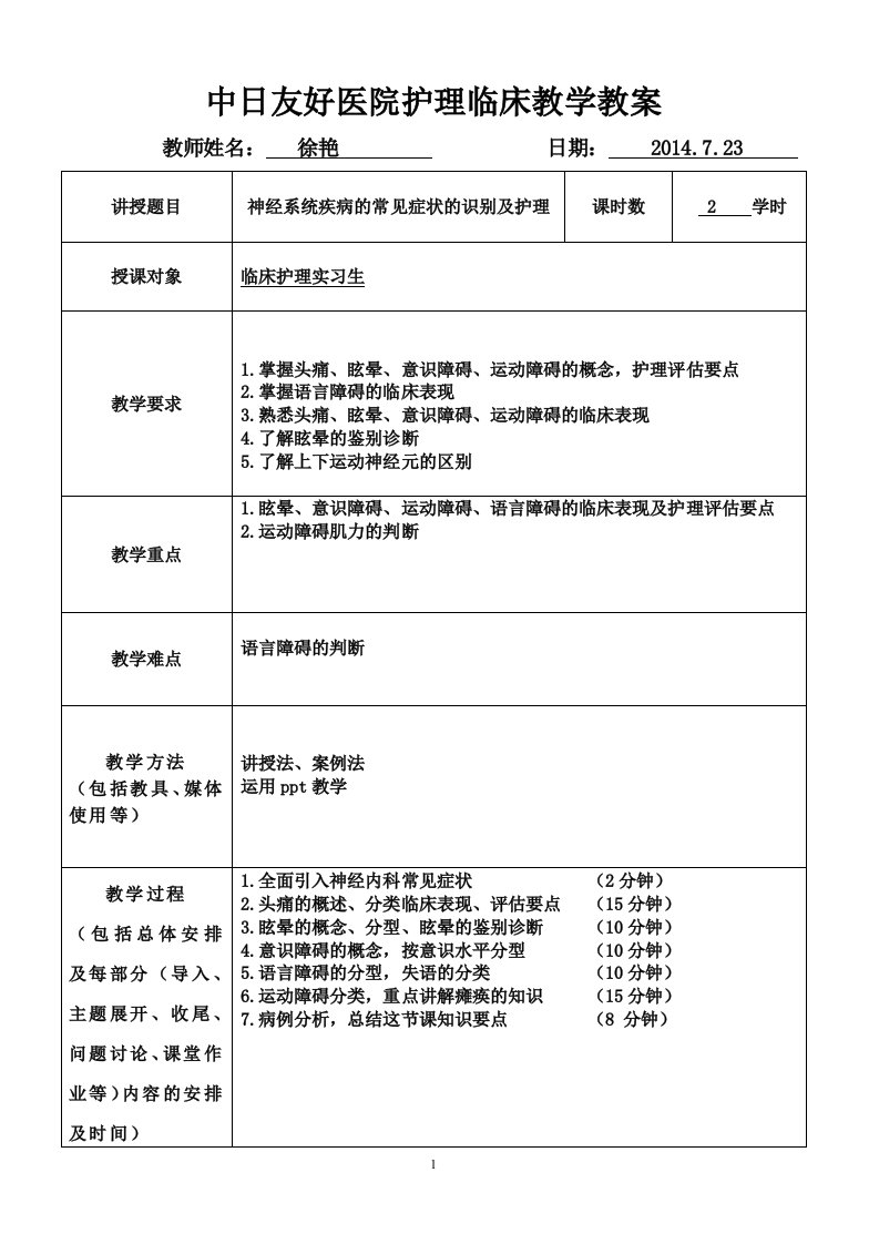 临床教学教案-神经内科