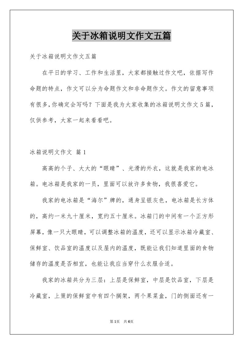 关于冰箱说明文作文五篇