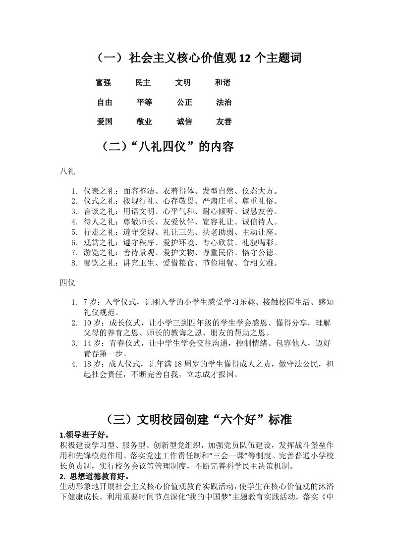 社会主义核心价值观题词、八礼四仪、六个好参考资料