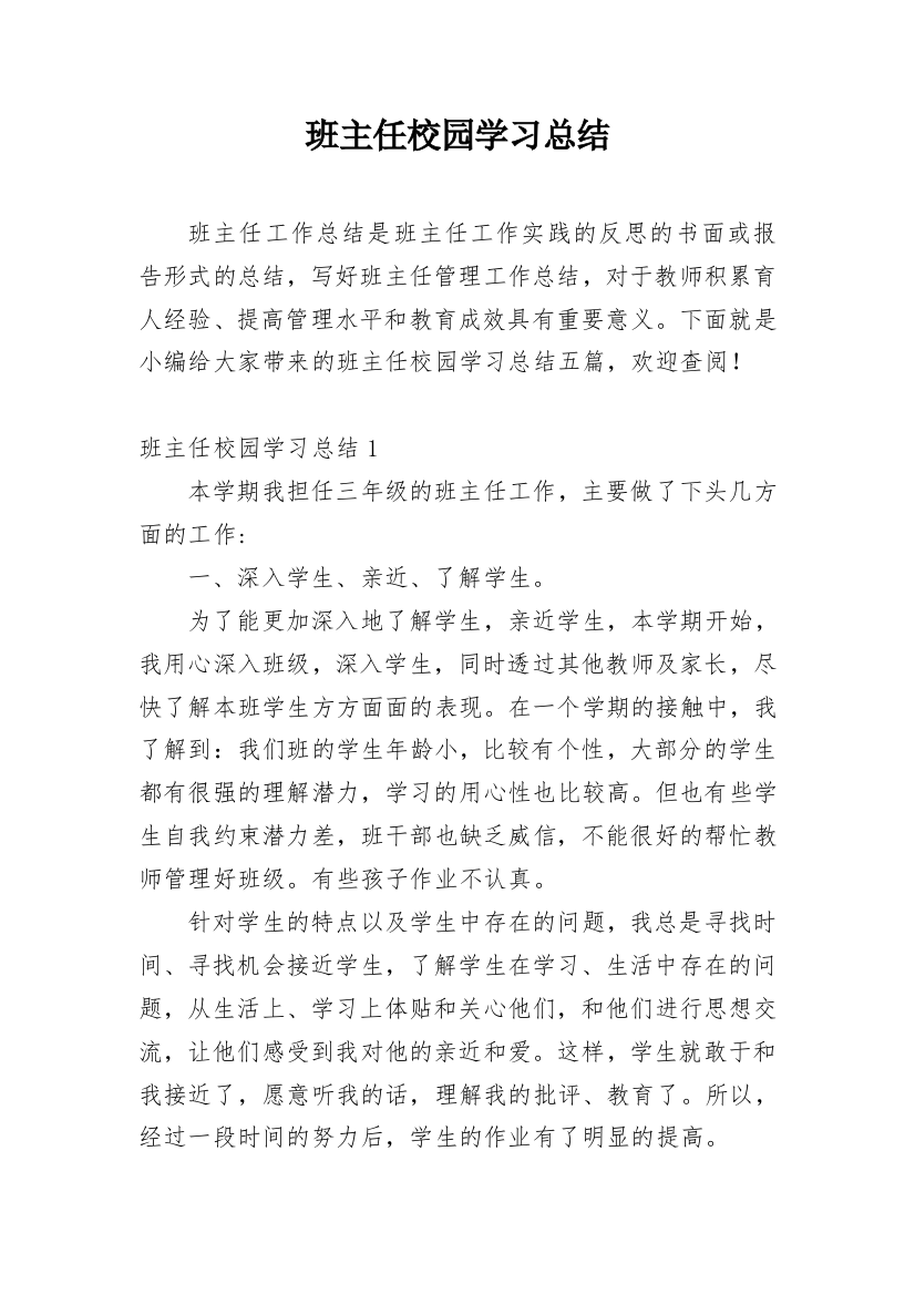 班主任校园学习总结