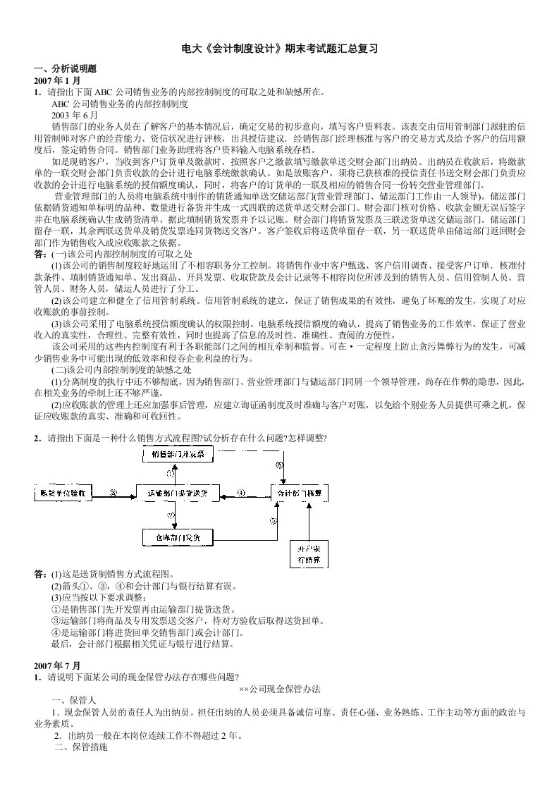 2014年电大《会计制度设计》期末考试题汇总小抄