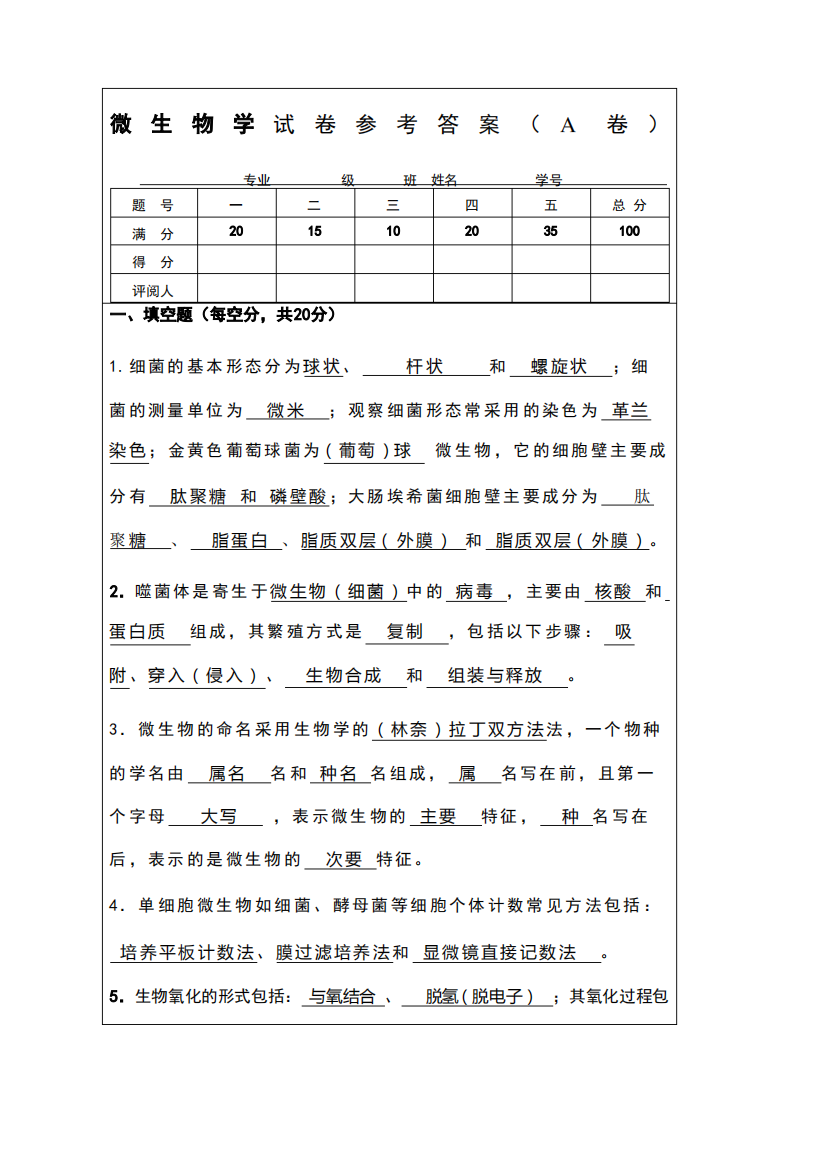 微生物试题及答案精选范文