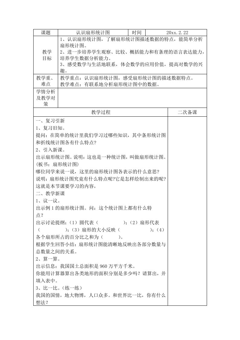 六年级数学下册第一单元扇形统计图集体备课教案