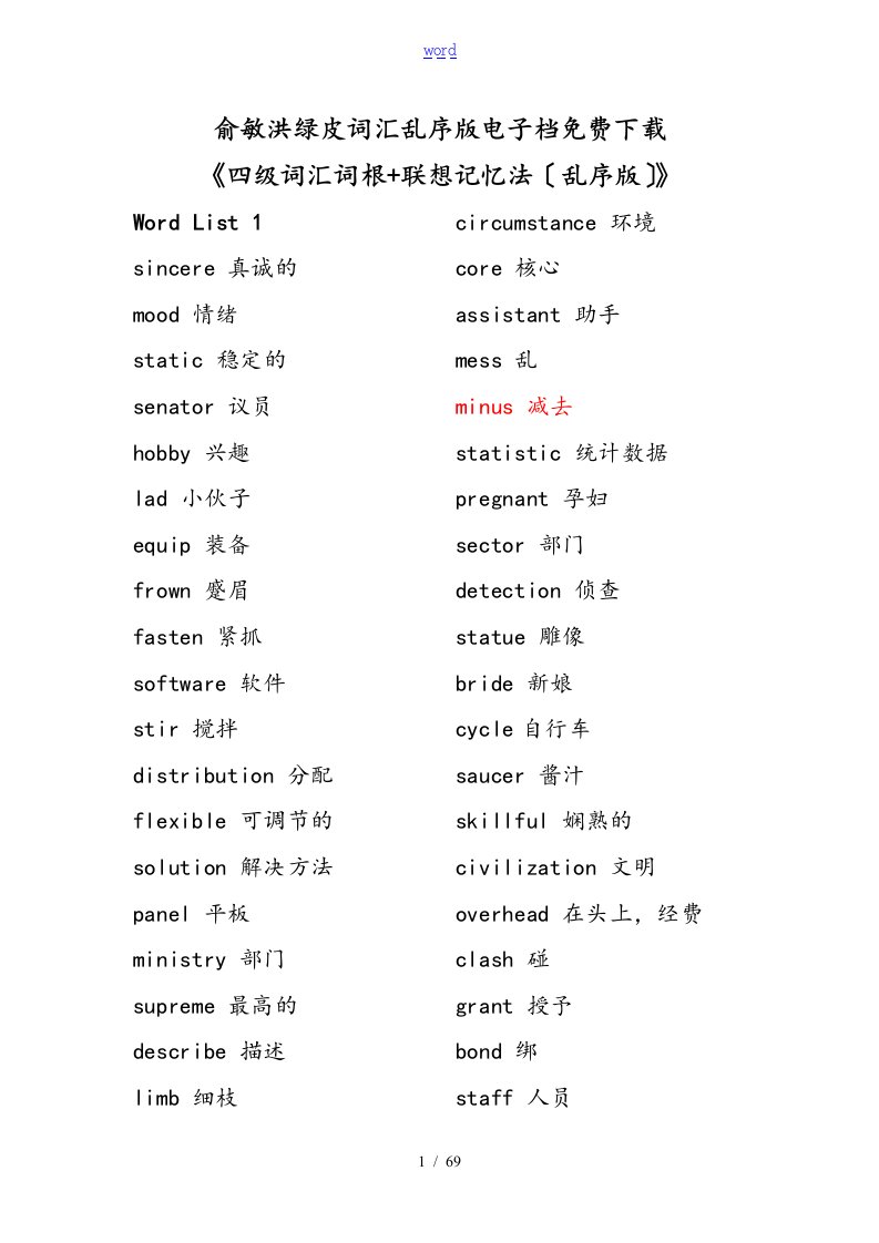 四级词汇(乱序版)