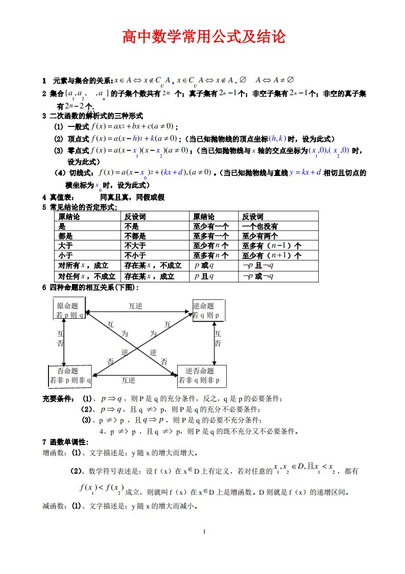 高中所有数学公式