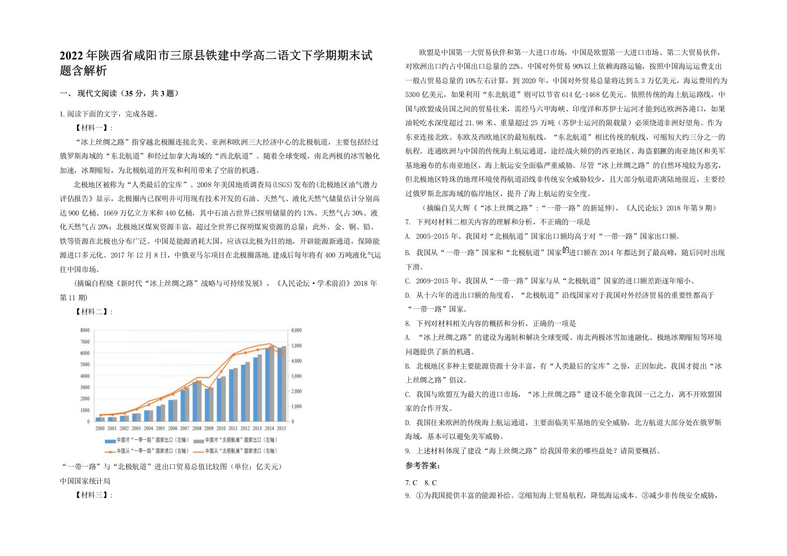 2022年陕西省咸阳市三原县铁建中学高二语文下学期期末试题含解析