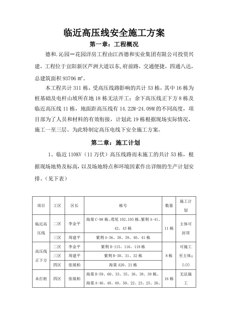 临近高压线安全施工方案