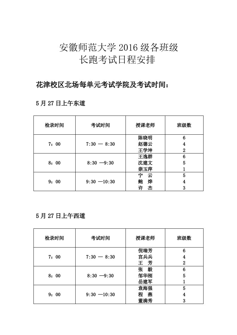 安徽师范大学2016级各班级