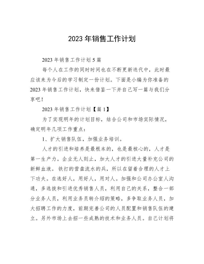 2023年销售工作计划