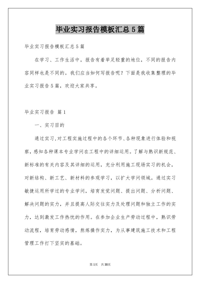 毕业实习报告模板汇总5篇精选