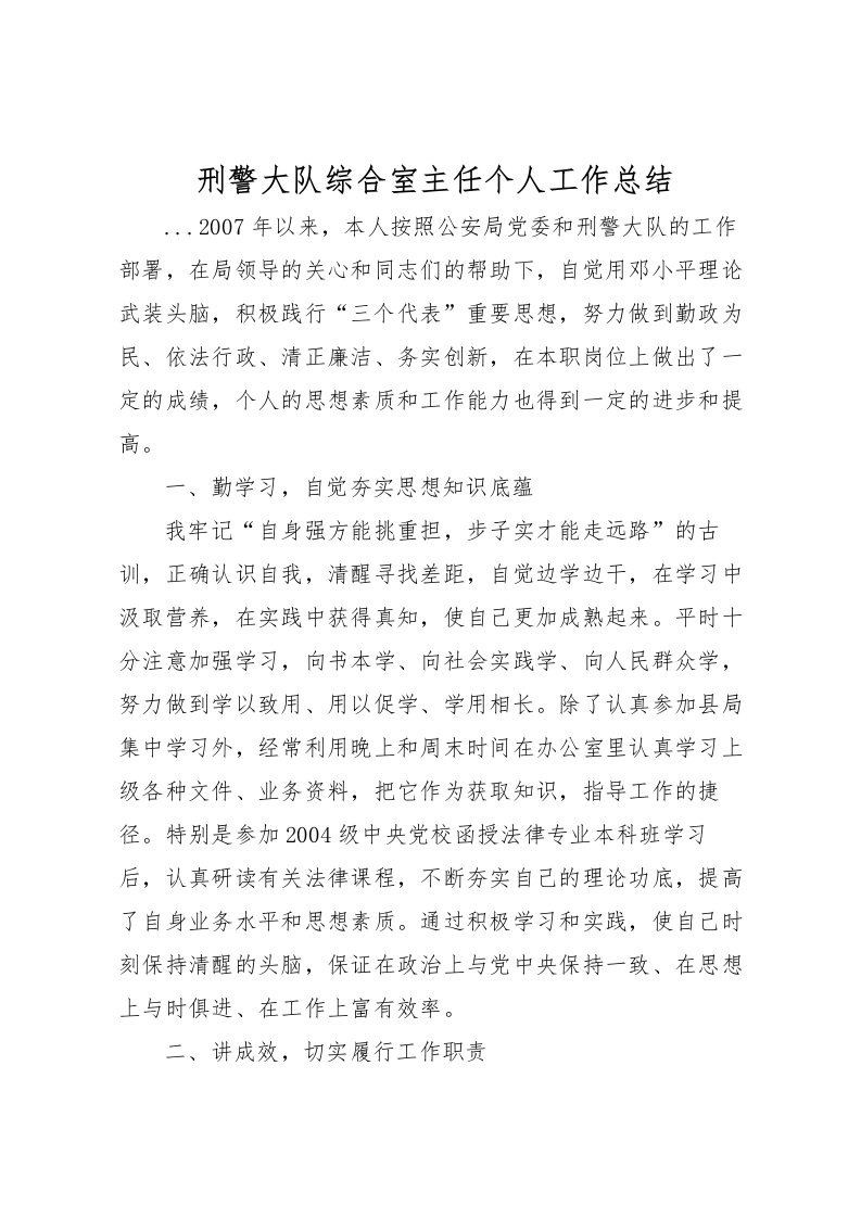 2022刑警大队综合室主任个人工作总结