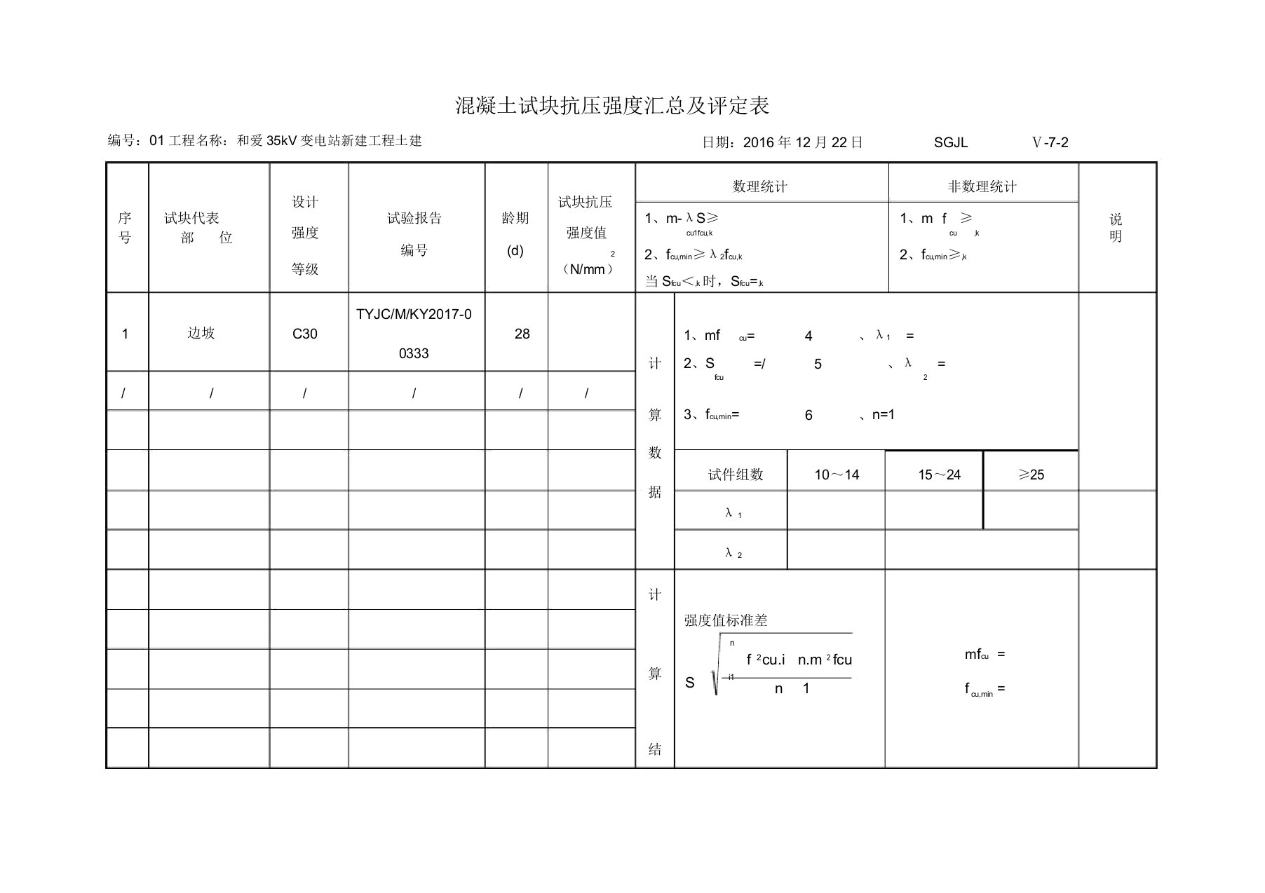 混凝土试块抗压强度汇总及评定表