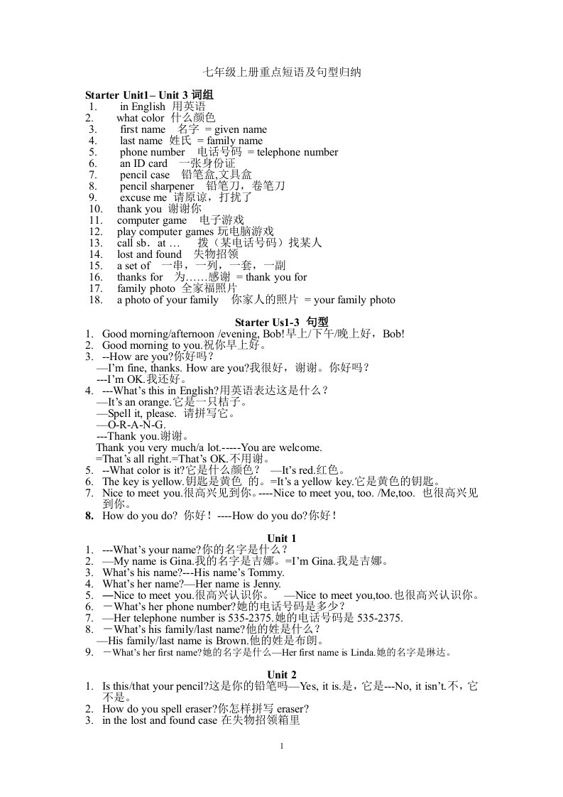 最新人教版初中英语重点短语与句型总结