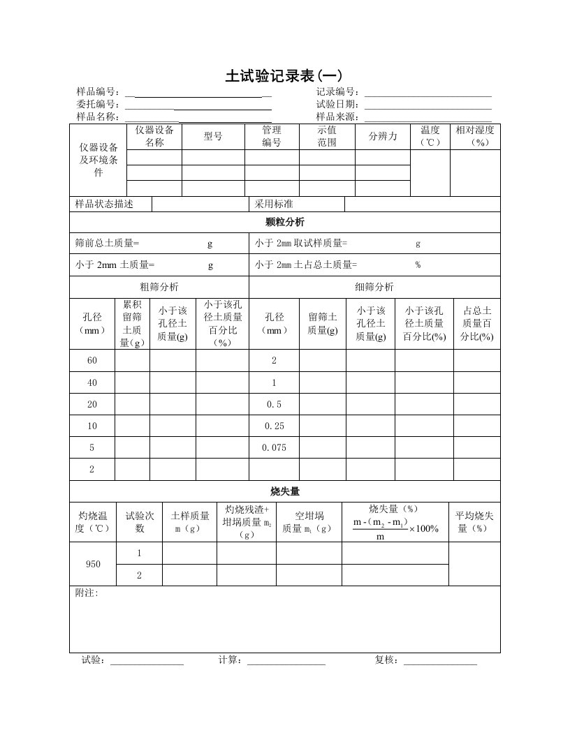 公路试验记录表