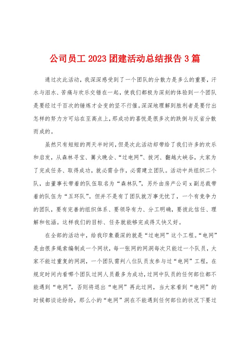 公司员工2023年团建活动总结报告