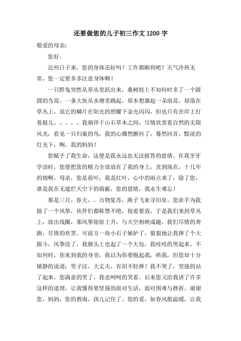 还要做您的儿子初三作文1200字