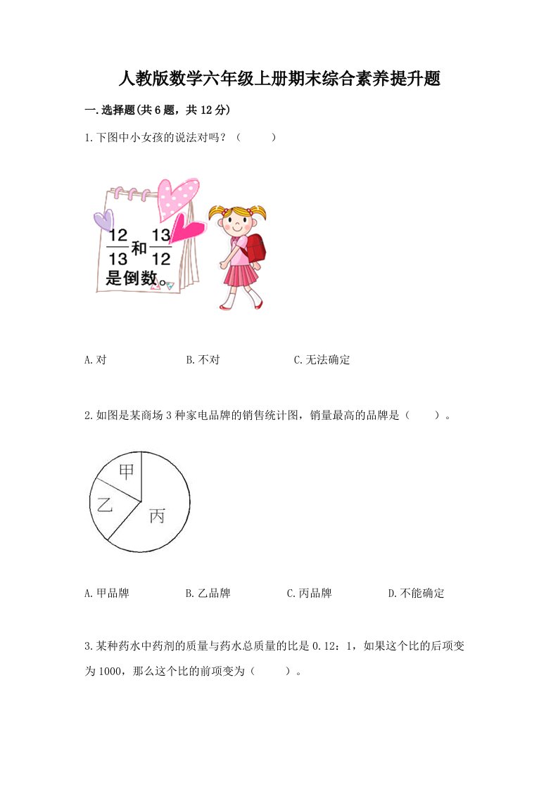 人教版数学六年级上册期末综合素养提升题【历年真题】