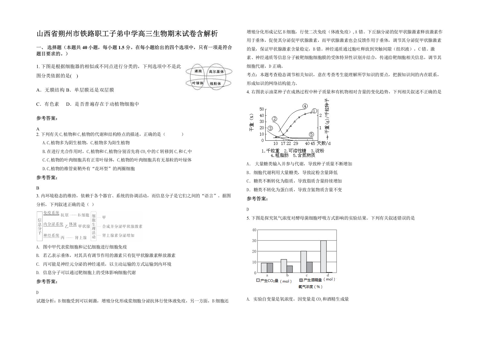 山西省朔州市铁路职工子弟中学高三生物期末试卷含解析