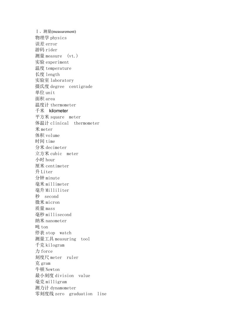 物理名词(中英文对照)