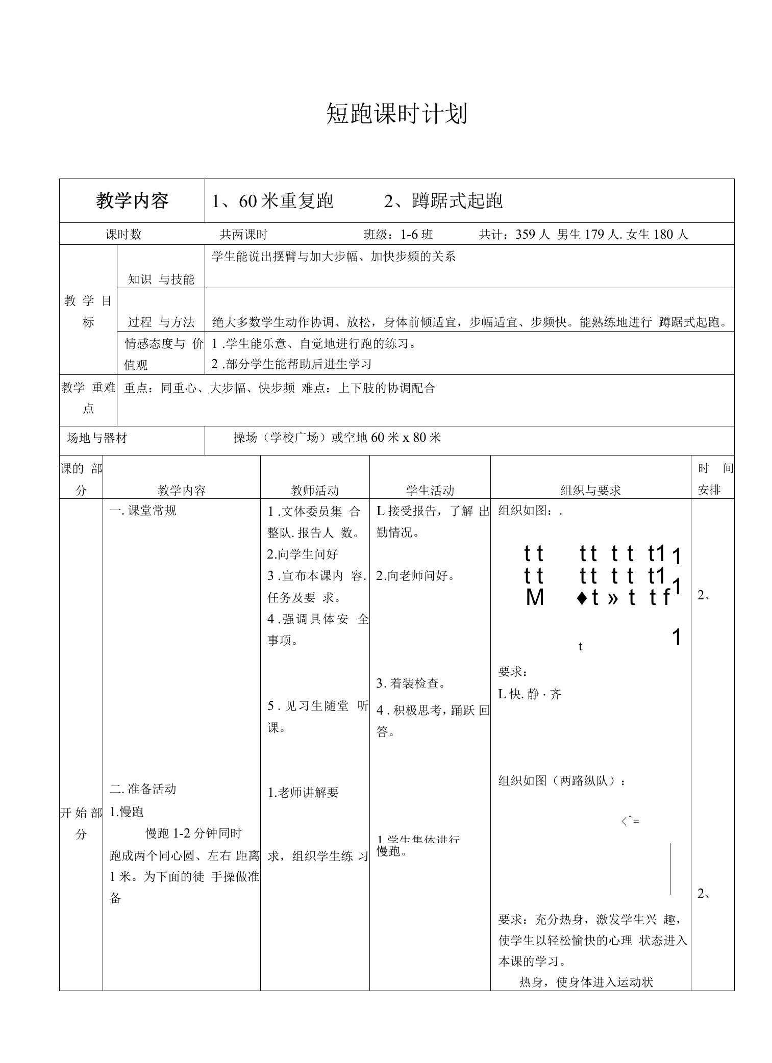 小学体育人教五～六年级第三章田径体育健康教案(60米跑)