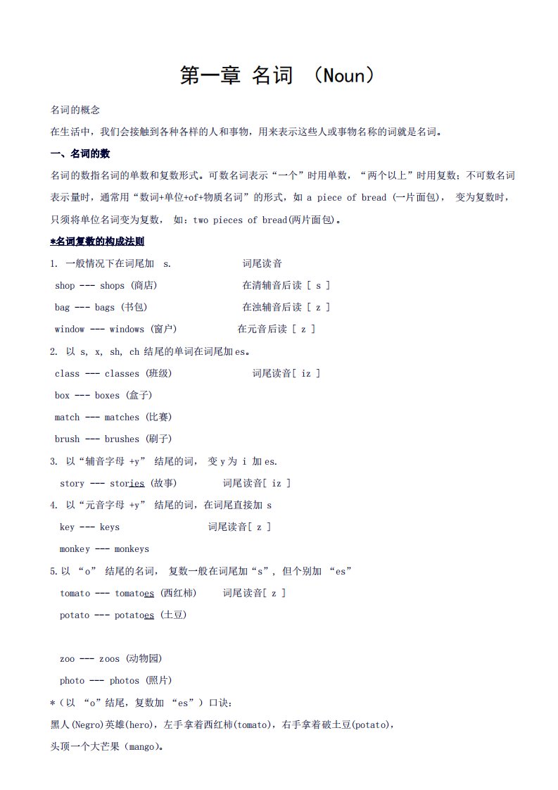 小学四年级英语语法知识点上课讲义