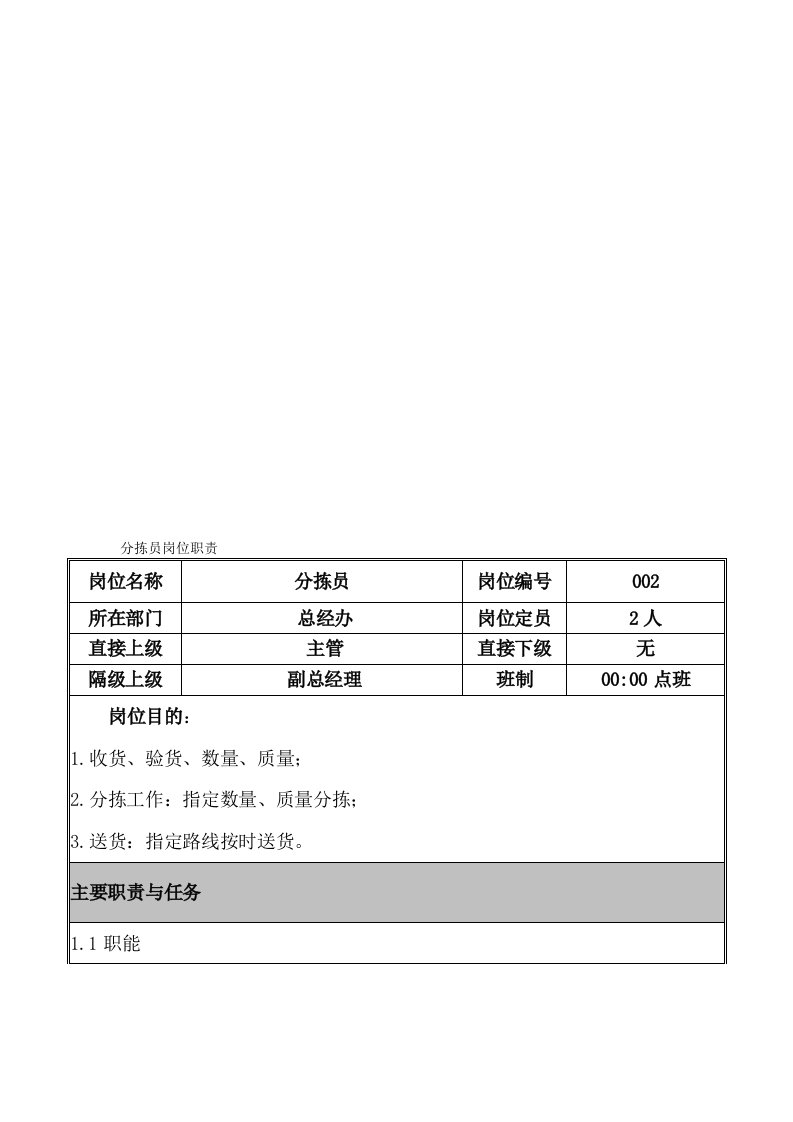 分拣员岗位职责