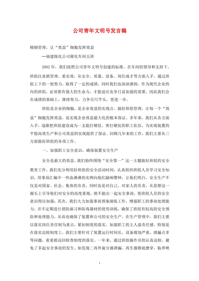 精选公司青年文明号发言稿