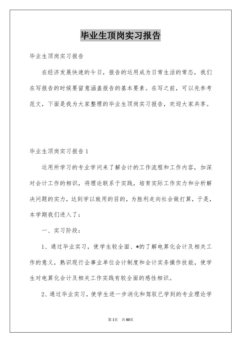 毕业生顶岗实习报告例文