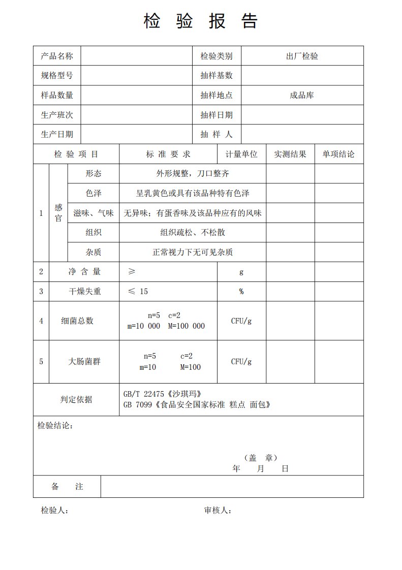 糕点检验报告