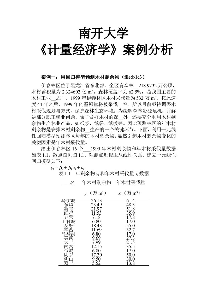 南开大学《计量经济学》案例分析