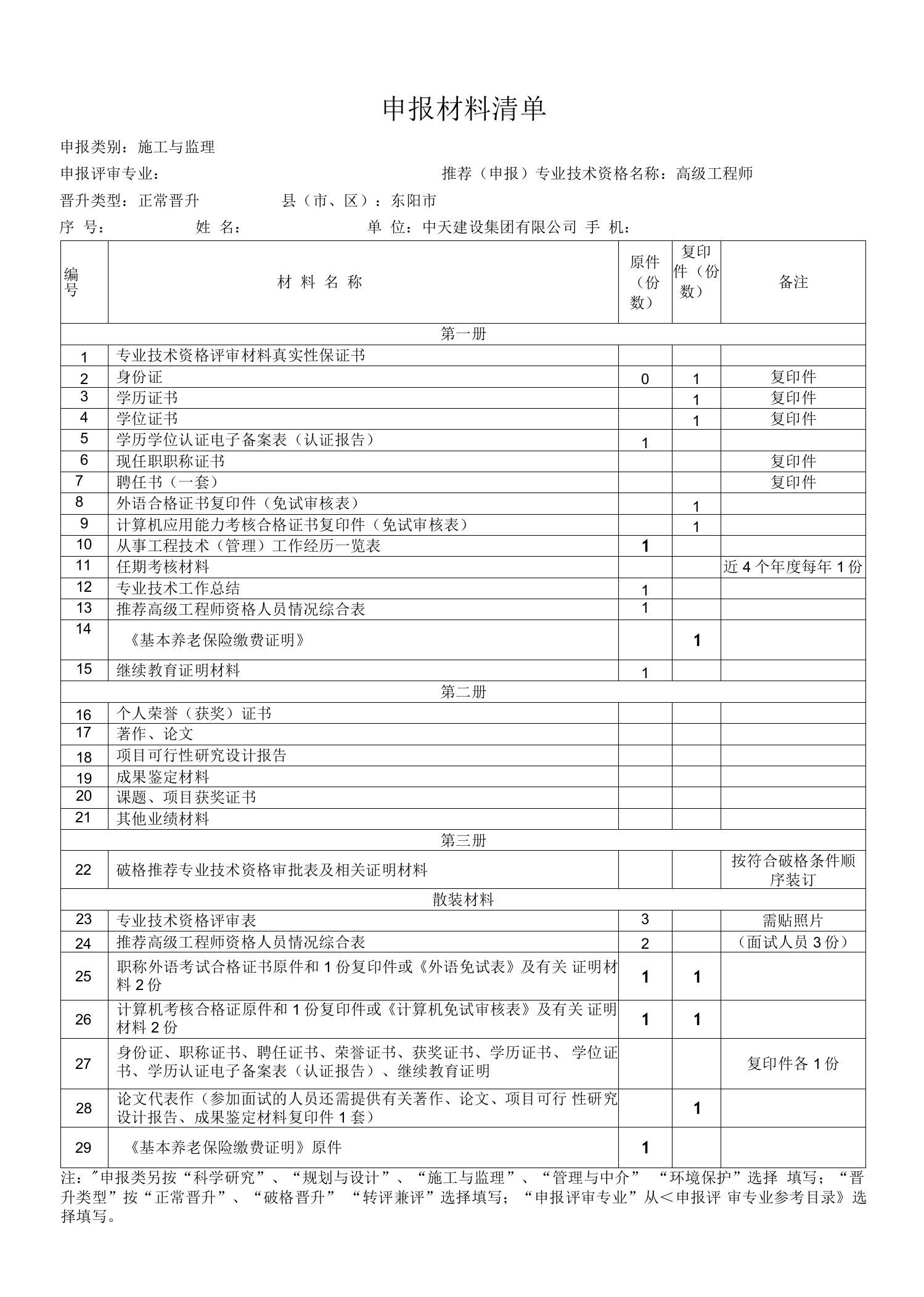 1.高级工程师申报材料清单