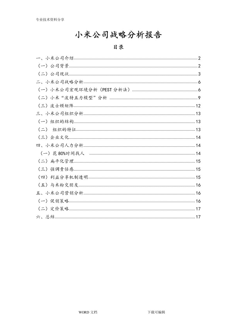 小米公司战略分析方案报告