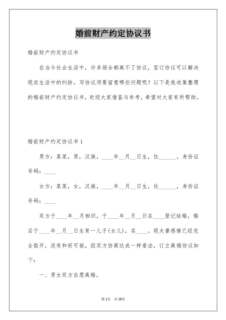 婚前财产约定协议书范文