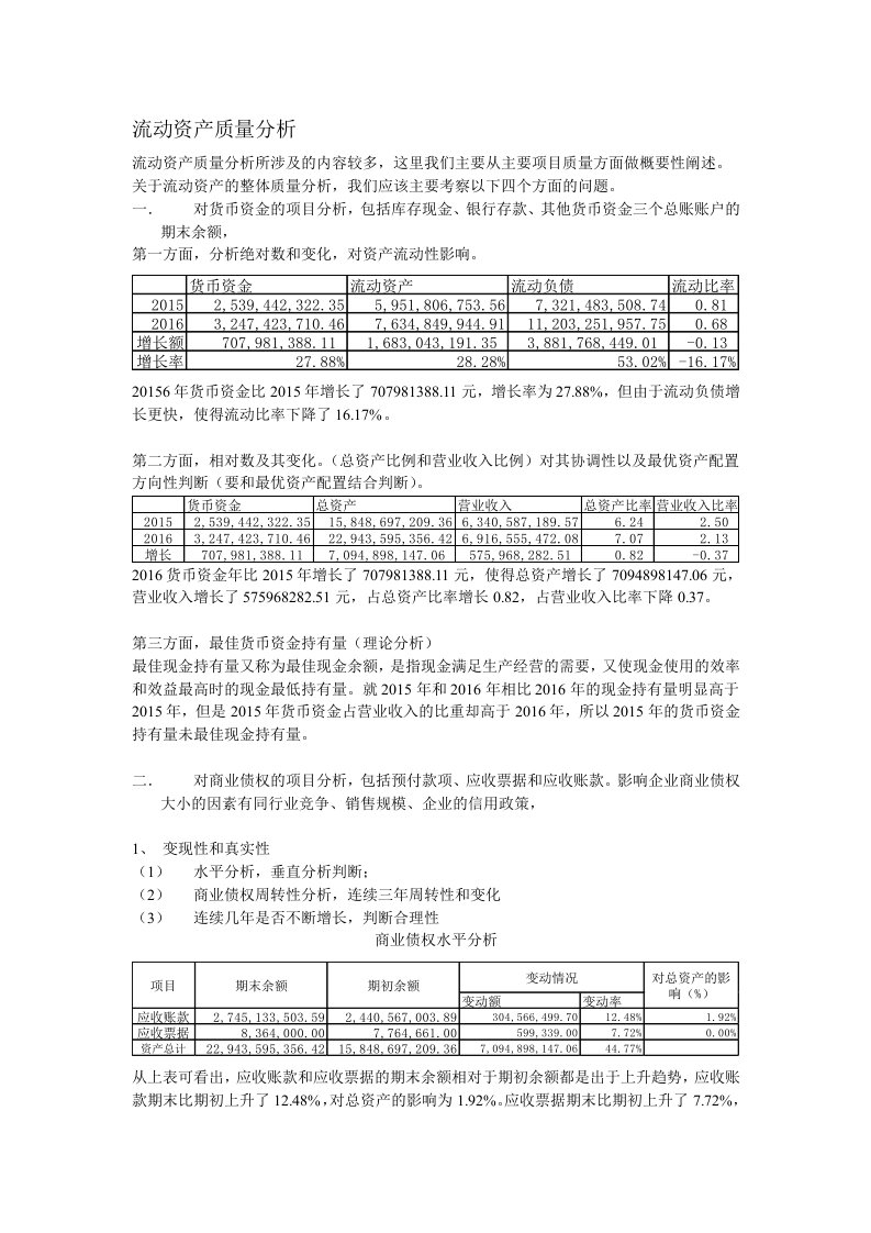 流动资产质量分析