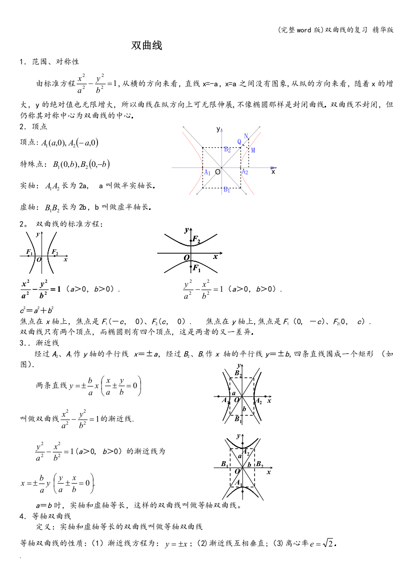 双曲线的复习-精华版
