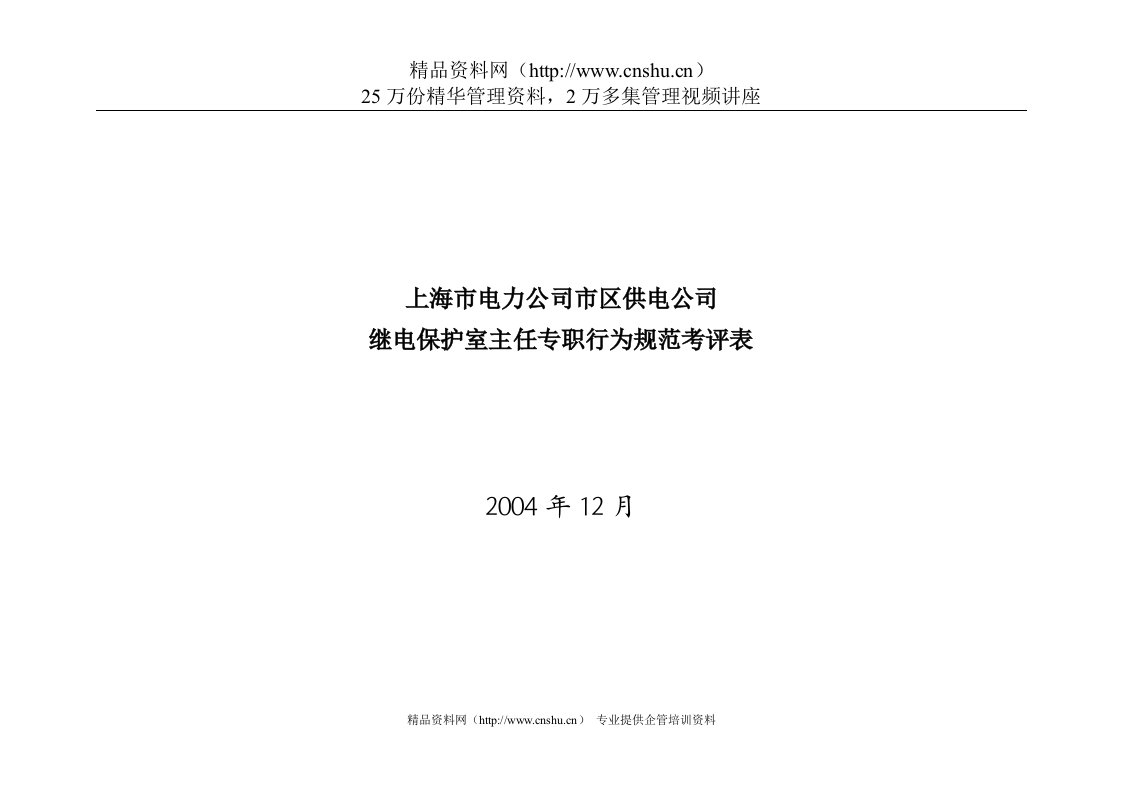 上海市电力公司市区供电公司继电保护室主任专职行为规范考评表