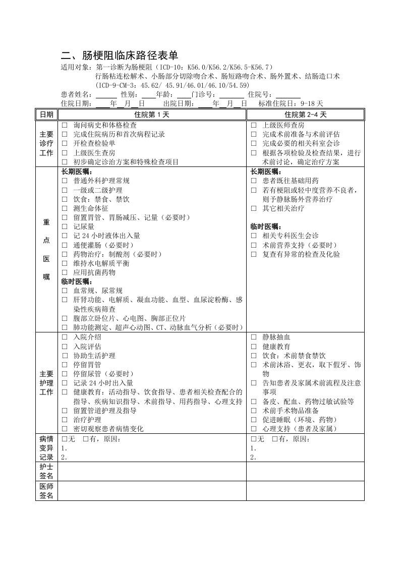 肠梗阻临床路径