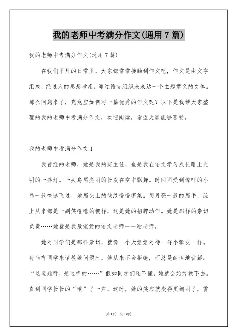 我的老师中考满分作文通用7篇