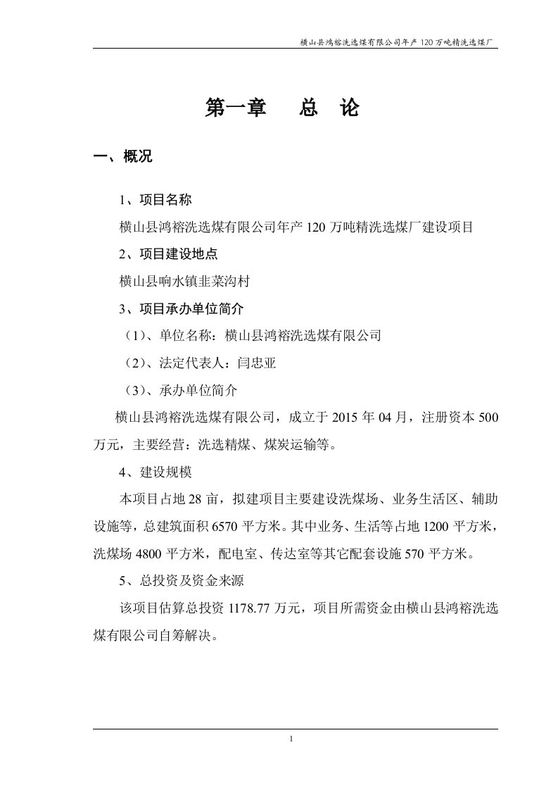 年产120万吨精洗选煤厂可行性研究报告