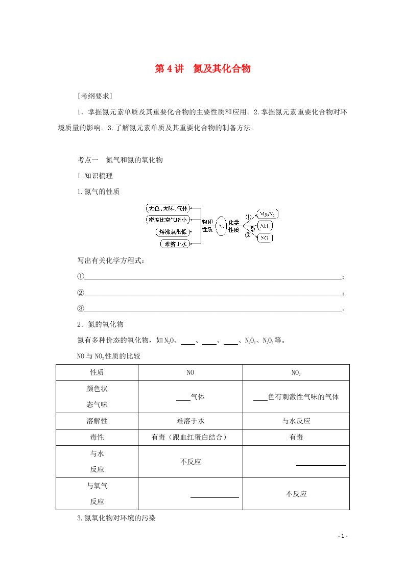 2022届高考化学一轮复习4.4氮及其化合物学案202106071142