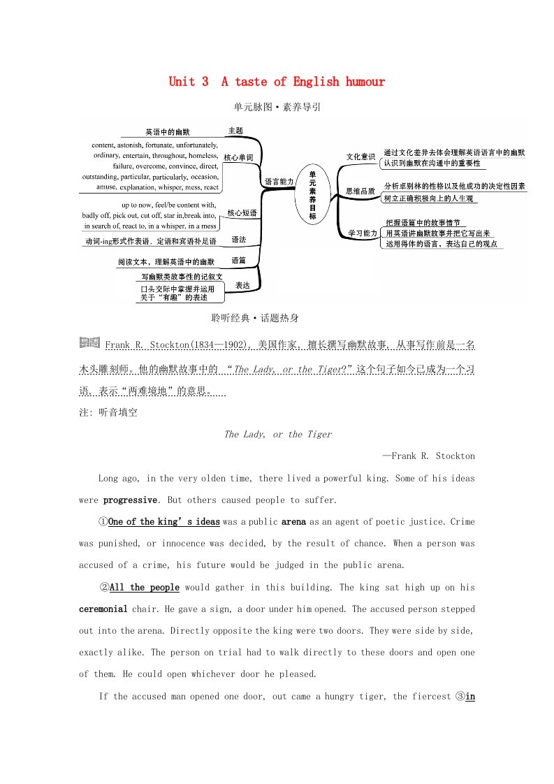 2020_2021学年高中英语Unit3AtasteofEnglishhumour练习含解析新人教版必修4