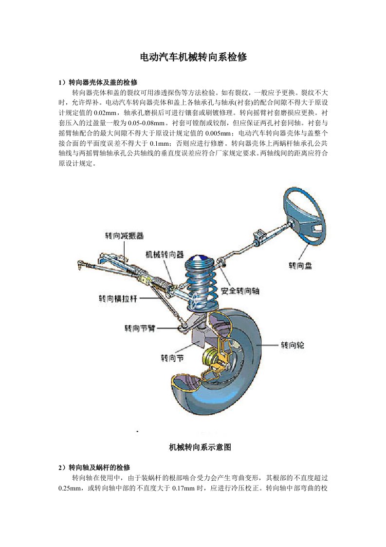 电动汽车机械转向系检修